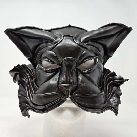 HAND MADE BROWN LEATHER CAT PANTHER SHAMAN SHAMANIC MASK JL CHUITES - Picture 1 of 8